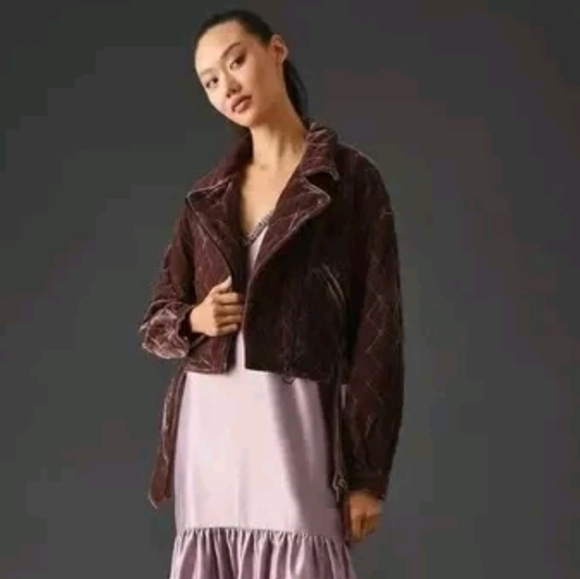 7 For All Mankind Velvet Quilted Moto Jacket L Chocolate Brown NEW - Picture 1 of 8